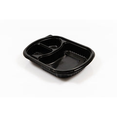 Caserola meniu neagra PP, 3 compartimente+capac, 24.5x20x4.3 cm, 50 buc/set