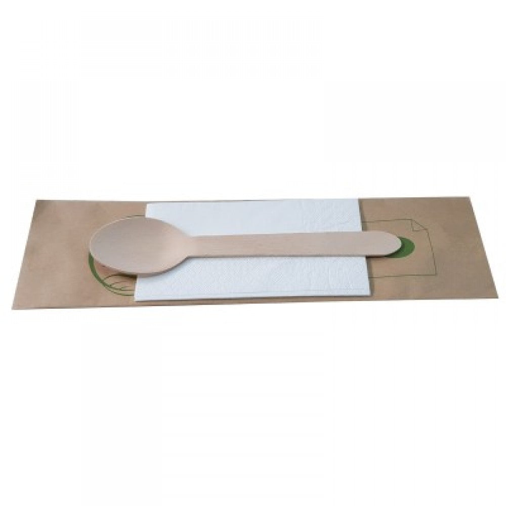 Tacamuri din lemn lingura+servetel ambalate, 100 buc/set