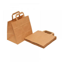 Punga hartie kraft cu maner plat 22x28x10 cm, 50 buc/set